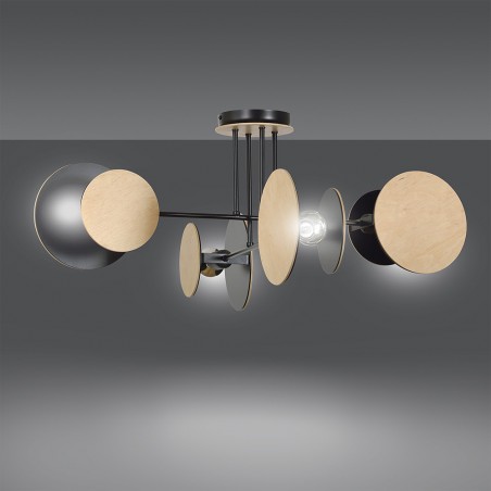 Plafón de techo Olante Negro (4 luces)
