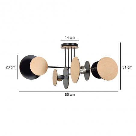 Plafón de techo Olante Negro (4 luces)