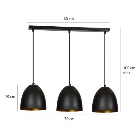 Regleta de techo Jonix Negro/Oro (3 luces)