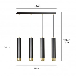 Regleta colgante Mura Negro/Oro (4 luces)