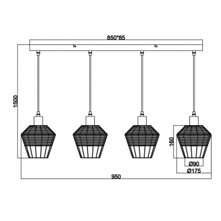 Regleta de techo Borka (4 luces)