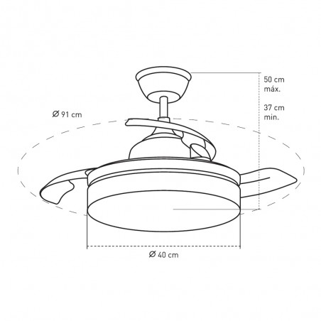 Ventilador LED aspas retráctiles Vera Mini CCT Dim (30+10W)