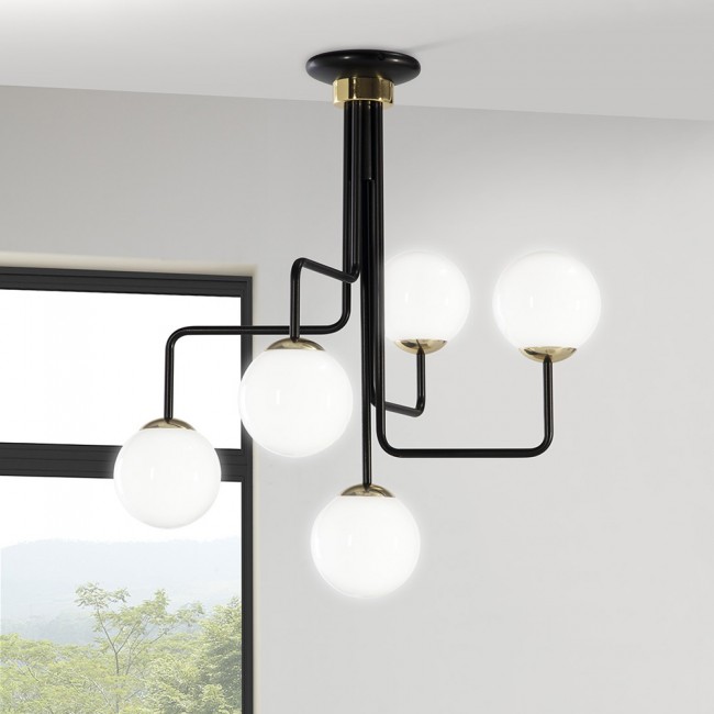 Plafón de techo Moteo Negro-Oro (5 luces)