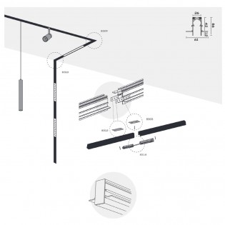 Carril magnético empotrable Magneto 48V. (1 metro)