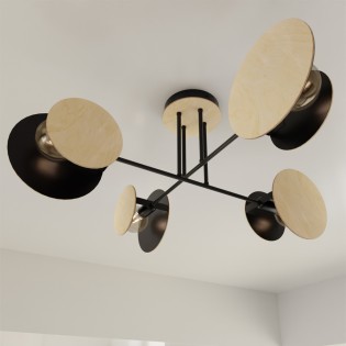 Plafón de techo Olante Negro (4 luces)