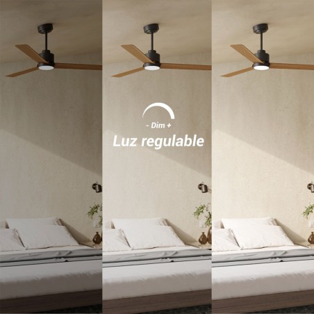 Ventilador de techo LED Anne Negro+Madera CCT Dim (20W)