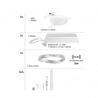 Set sistema de cables Wire 10M. DiscLED CorDuo (5x4.5W)