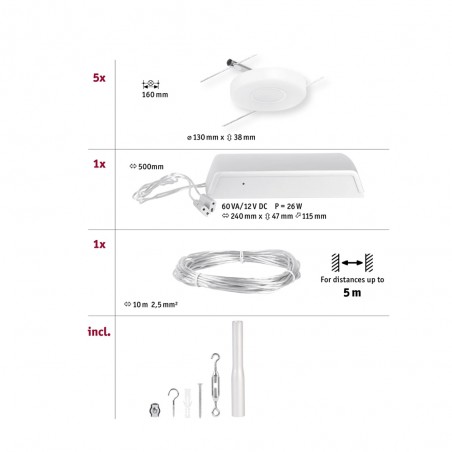 Set sistema de cables Wire 10M. DiscLED CorDuo (5x4.5W)