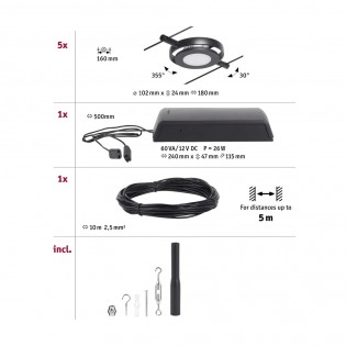 Set sistema de cables Wire 10M. LED RoundMac CorDuo (5x4.5W)