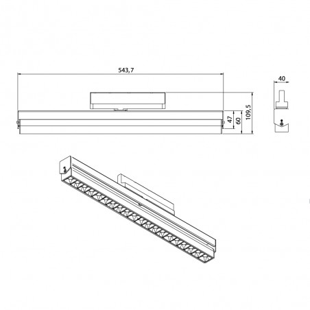 Foco lineal LED para carril trifásico Creta (30W)