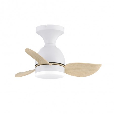 Ventilador de techo LED Fonfu Blanco+Madera CCT Dim (20W)