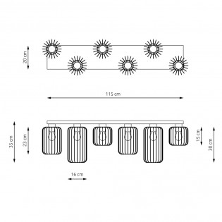 Plafón de techo Coberti Negro (6 luces)