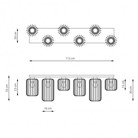 Plafón de techo Coberti Negro (6 luces)