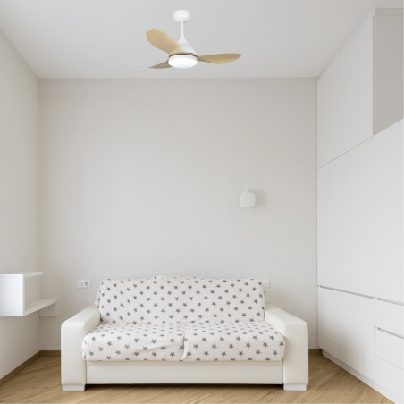 Ventilador de techo LED Cavil Mini Blanco+Madera CCT Dim (20W)