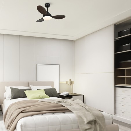 Ventilador de techo LED Cavil Mini Negro+Madera CCT Dim (20W)