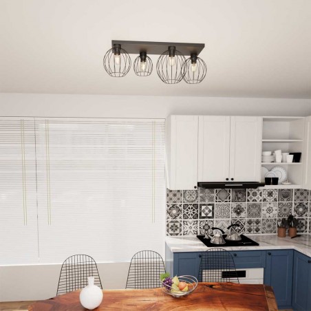 Plafón de techo Indo Negro (4 luces)