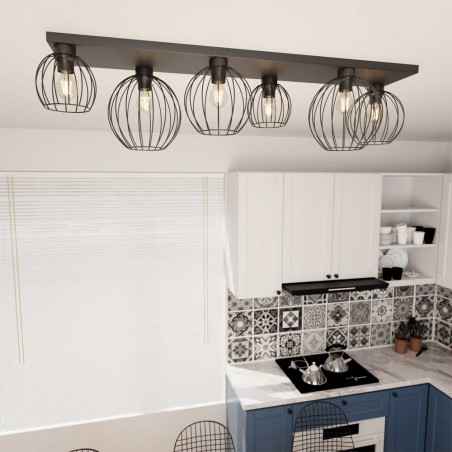 Plafón de techo Indo Negro (6 luces)