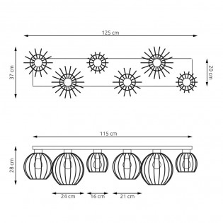 Plafón de techo Indo Negro (6 luces)