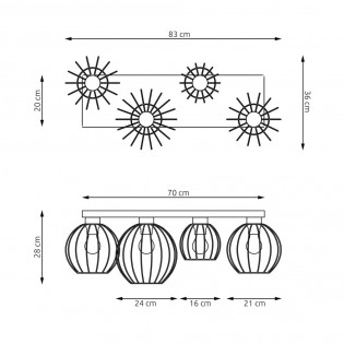 Plafón de techo Indo Oro (4 luces)