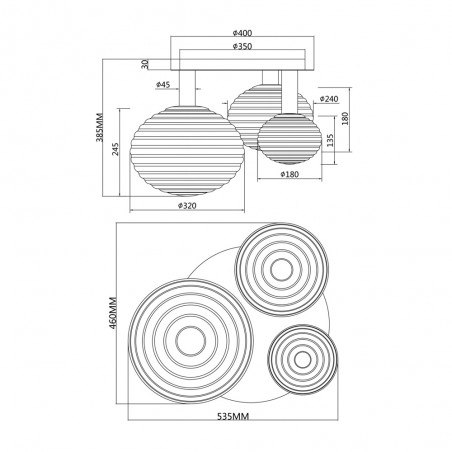 Plafón de techo Reels (3 luces)