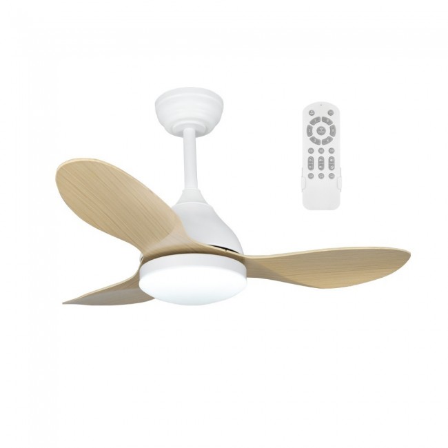 Ventilador de techo LED Cavil Mini Blanco+Madera CCT Dim (20W)