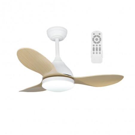 Ventilador de techo LED Cavil Mini Blanco+Madera CCT Dim (20W)