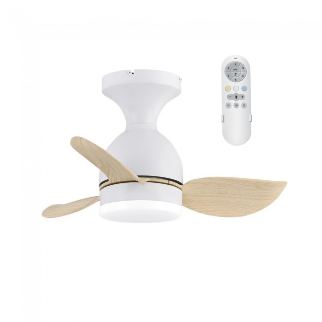Ventilador de techo LED Fonfu Blanco+Madera CCT Dim (20W)