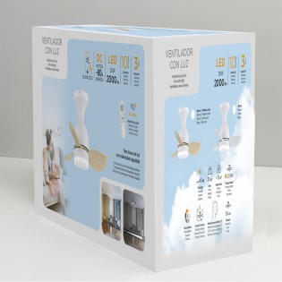 Ventilador de techo LED Fonfu Blanco+Madera CCT Dim (20W)