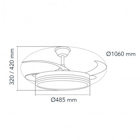 Ventilador LED aspas retráctiles Miso Evo Negro CCT Dim (72W)