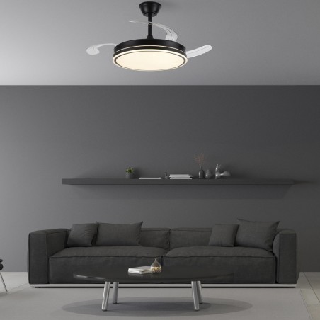 Ventilador LED aspas retráctiles Miso Evo Negro CCT Dim (72W)