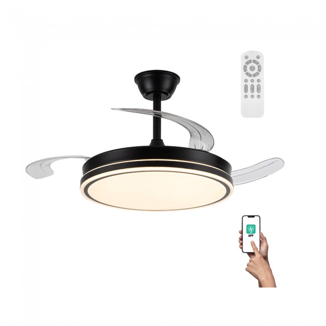 Ventilador LED aspas retráctiles Miso Evo Negro CCT Dim (72W)