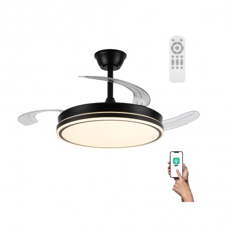 Ventilador LED aspas retráctiles Miso Evo Negro CCT Dim (72W)