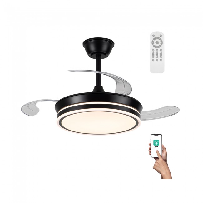 Ventilador LED aspas retráctiles Miso Evo Mini Negro CCT Dim (46W)