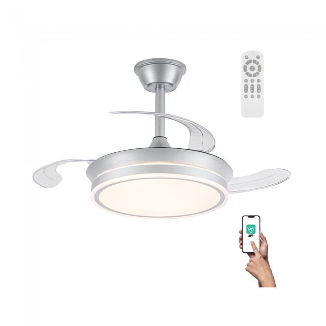 Ventilador LED aspas retráctiles Miso Evo Mini Plata CCT Dim (46W)