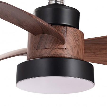 Ventilador LED rosca E27 Debu Negro+Madera CCT Dim (15W)