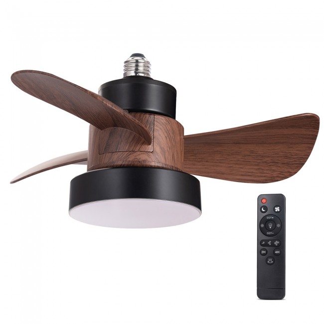 Ventilador LED rosca E27 Debu Negro+Madera CCT Dim (15W)