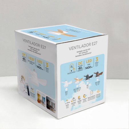 Ventilador LED rosca E27 Debu Negro+Madera CCT Dim (15W)