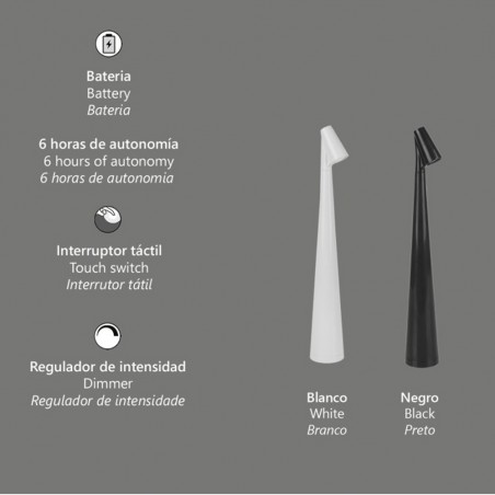 Lámpara de mesa batería recargable LED Belice (3W)