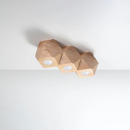 Regleta Mion 3 luces, madera natural