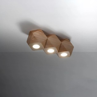 Regleta Mion 3 luces, madera natural