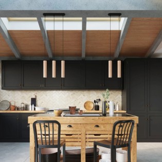 Lámpara colgante Zori 3 luces, madera natural