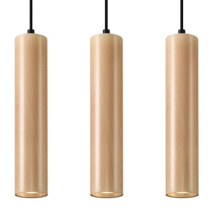 Lámpara colgante Zori 3 luces, madera natural