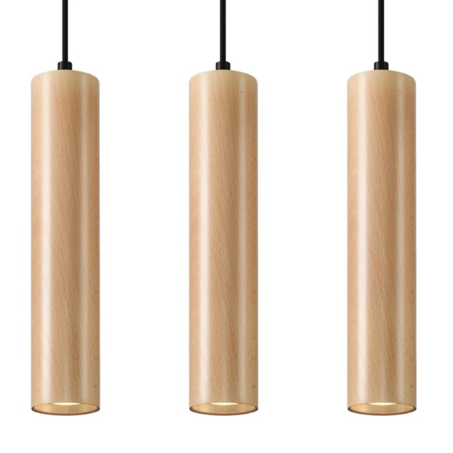 Lámpara colgante Zori 3 luces, madera natural