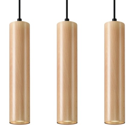 Lámpara colgante Zori 3 luces, madera natural