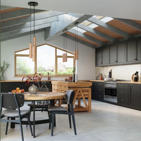 Lámpara colgante Zori 3 luces, madera natural