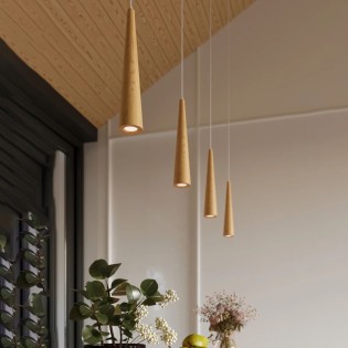 Lámpara colgante Vovo 1 luz, madera natural