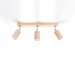 Regleta Orel 3 luces, madera natural