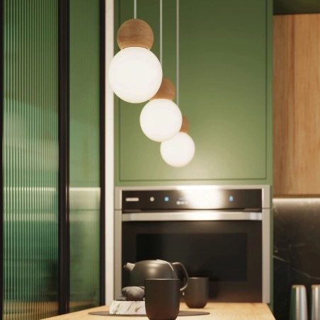 Lámpara colgante Aeri 3 luces, madera natural
