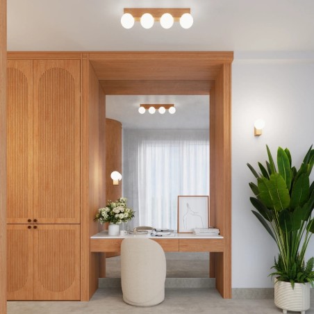 Regleta Liea 4 luces, madera natural