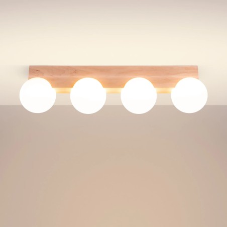 Regleta Liea 4 luces, madera natural